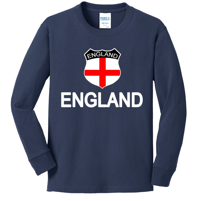 England Soccer Fan English Crest Flag Kids Long Sleeve Shirt