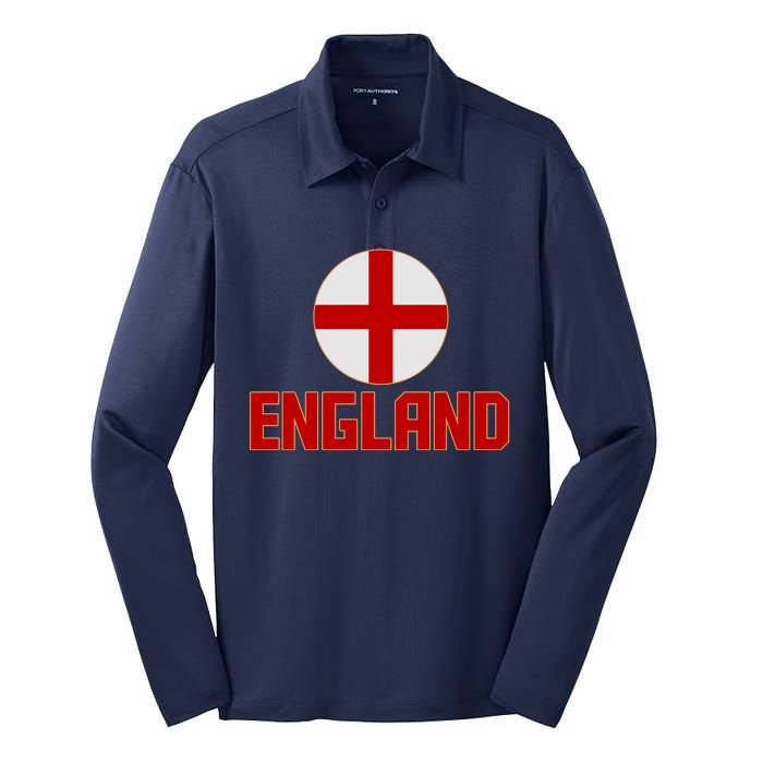 England Soccer Football Red and White Cross Flag logo Silk Touch Performance Long Sleeve Polo