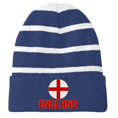 England Soccer Football Red and White Cross Flag logo Striped Beanie with Solid Band