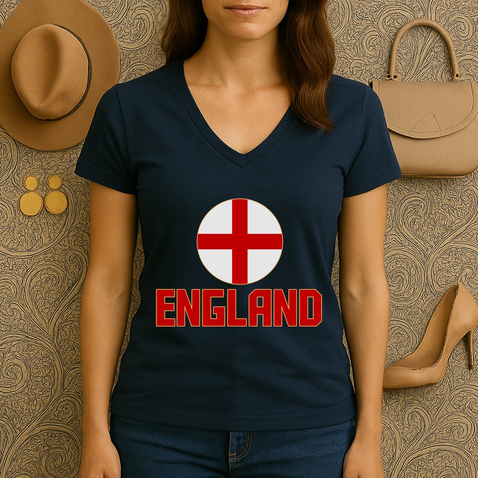 England Soccer Football Red and White Cross Flag logo Women's V-Neck T-Shirt