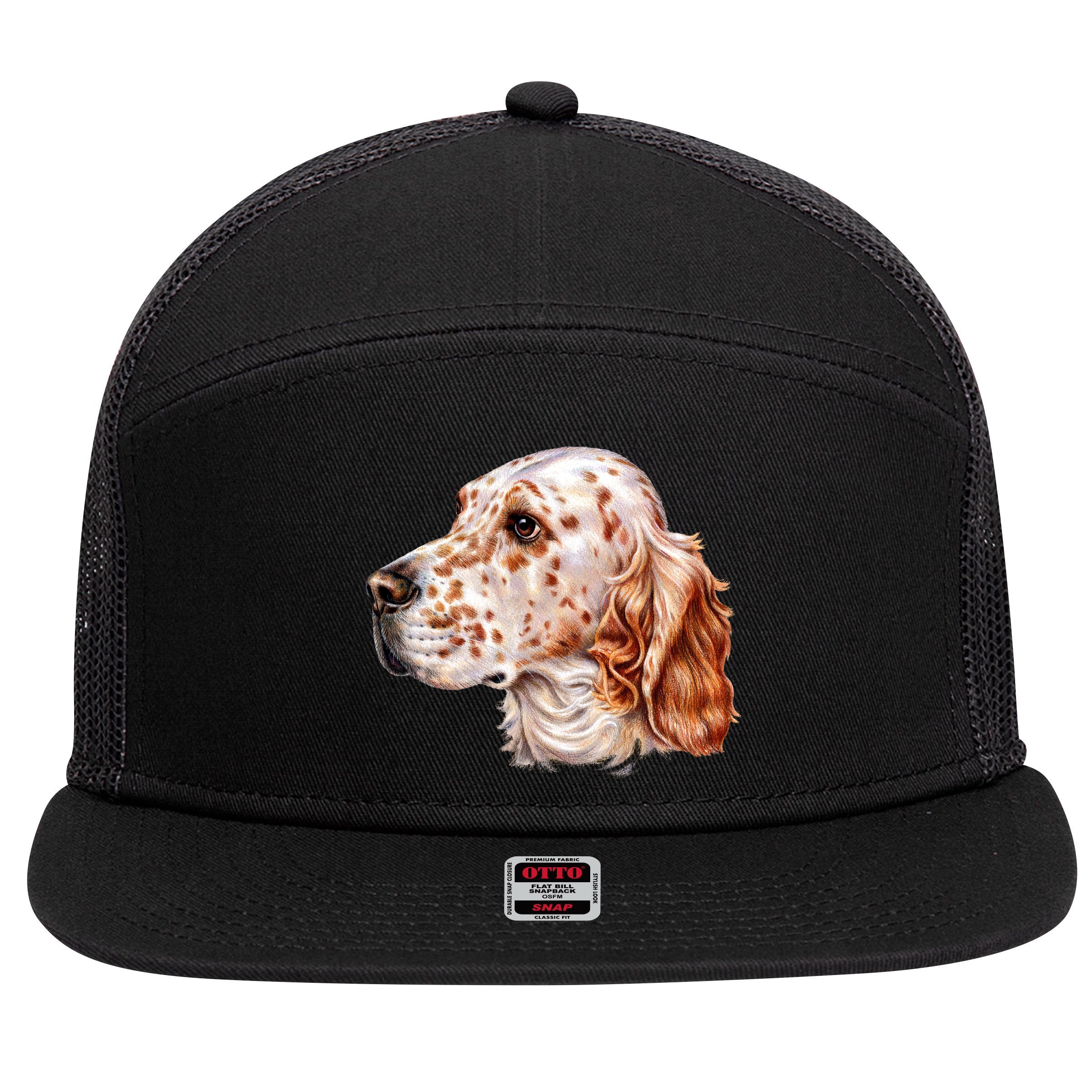 English Setter Dog 7 Panel Mesh Trucker Snapback Hat