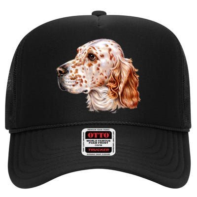 English Setter Dog High Crown Mesh Back Trucker Hat