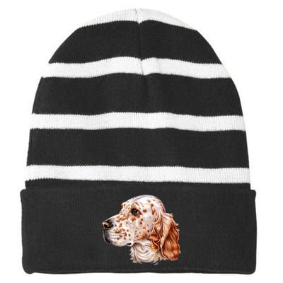 English Setter Dog Striped Beanie with Solid Band