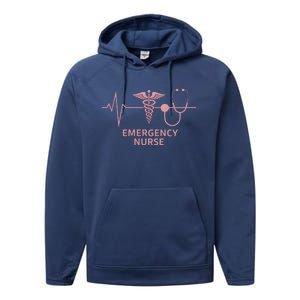 Emergency Nurse Heartbeat Stethoscope Er Nurse Gift Performance Fleece Hoodie