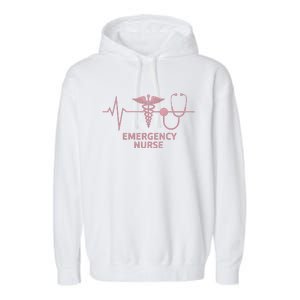 Emergency Nurse Heartbeat Stethoscope Er Nurse Gift Garment-Dyed Fleece Hoodie