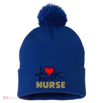Essential Nurse Heartbeat Nurse Gift Pom Pom 12in Knit Beanie