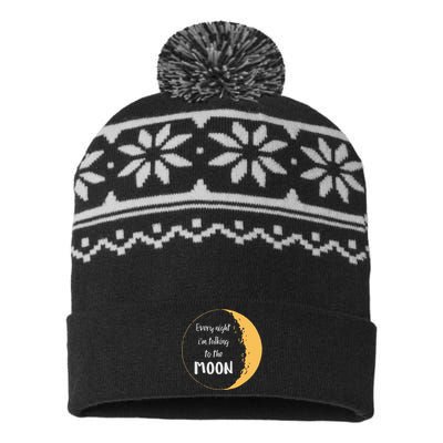 Every Night I’M Talking To The Moon Aesthetic Space USA-Made Snowflake Beanie