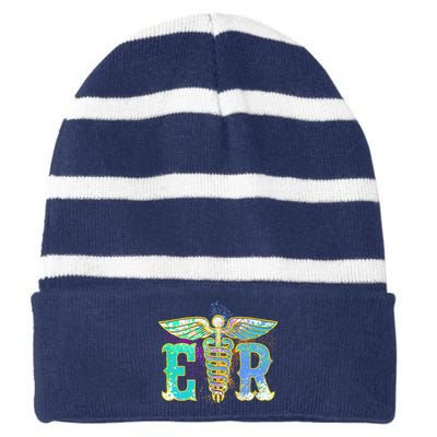 ER Nurse Illustration Design Emergency Nurses Day Striped Beanie with Solid Band