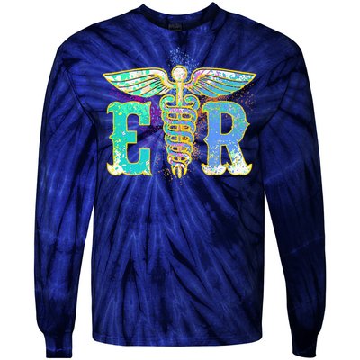 ER Nurse Illustration Design Emergency Nurses Day Tie-Dye Long Sleeve Shirt