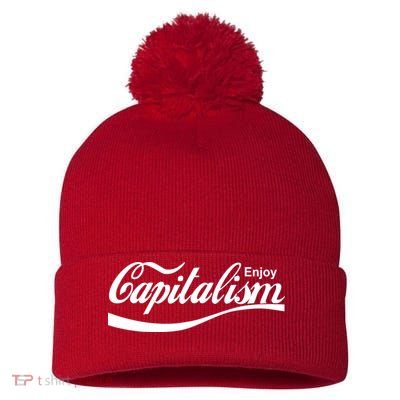 Enjoy Capitalism Pom Pom 12in Knit Beanie