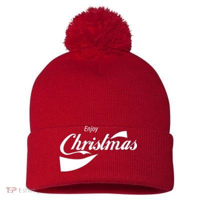 Enjoy Christmas Pom Pom 12in Knit Beanie