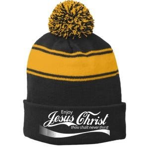 Enjoy Jesus Christ Thou Shalt Never Thirst Stripe Pom Pom Beanie