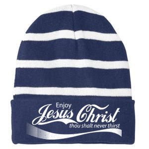 Enjoy Jesus Christ Thou Shalt Never Thirst Striped Beanie with Solid Band