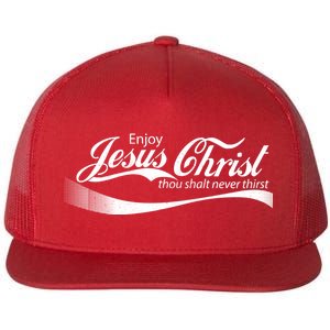 Enjoy Jesus Christ Thou Shalt Never Thirst Flat Bill Trucker Hat