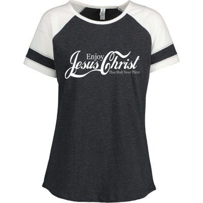 Enjoy Jesus Christ Thou Shalt Never Thirst Funny Enza Ladies Jersey Colorblock Tee