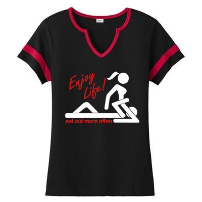 Enjoy Life Eat Out More Often Ladies Halftime Notch Neck Tee