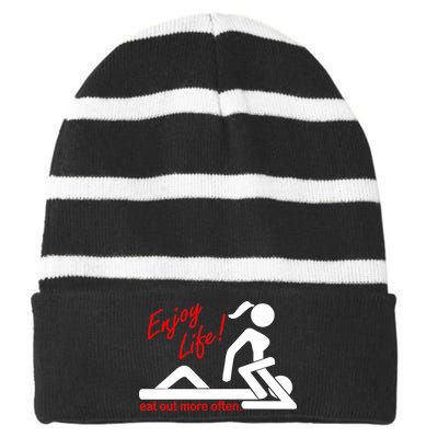 Enjoy Life Eat Out More Often Striped Beanie with Solid Band