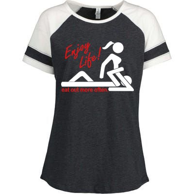 Enjoy Life Eat Out More Often Enza Ladies Jersey Colorblock Tee