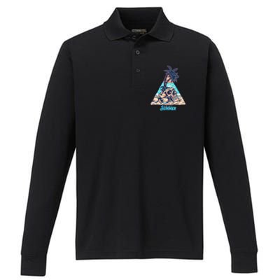 Enjoy Tropical Summer Vacation Skull Performance Long Sleeve Polo