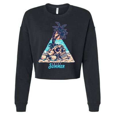 Enjoy Tropical Summer Vacation Skull Cropped Pullover Crew