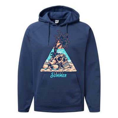 Enjoy Tropical Summer Vacation Skull Performance Fleece Hoodie