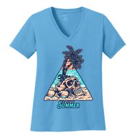 Enjoy Tropical Summer Vacation Skull Women's V-Neck T-Shirt