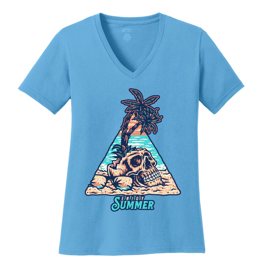 Enjoy Tropical Summer Vacation Skull Women's V-Neck T-Shirt
