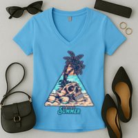 Enjoy Tropical Summer Vacation Skull Women's V-Neck T-Shirt