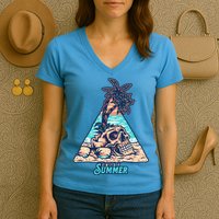 Enjoy Tropical Summer Vacation Skull Women's V-Neck T-Shirt
