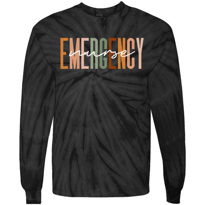 Emergency Nurse Letters Print ER Nurse Nursing School Outfit Tie-Dye Long Sleeve Shirt