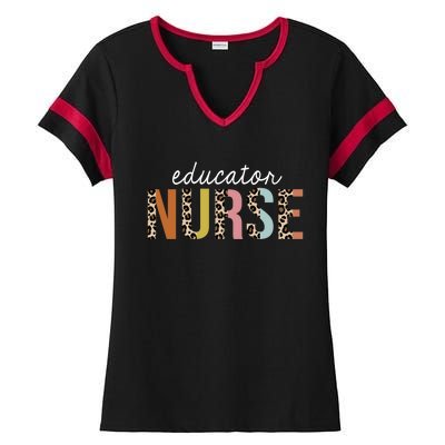 Educator Nurse Leopard School Nursing Education Gift Ladies Halftime Notch Neck Tee