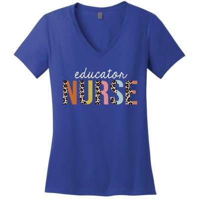 Educator Nurse Leopard School Nursing Education Gift Women's V-Neck T-Shirt