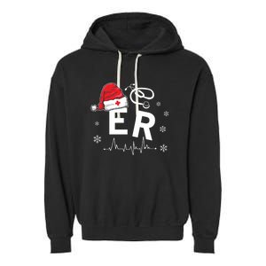 Er Nurse Nursing Santa Hat Christmas Xmas Pajamas Great Gift Garment-Dyed Fleece Hoodie