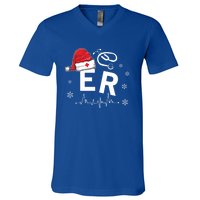 Er Nurse Nursing Santa Hat Christmas Xmas Pajamas Great Gift V-Neck T-Shirt