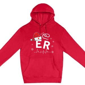 Er Nurse Nursing Santa Hat Christmas Xmas Pajamas Great Gift Premium Pullover Hoodie