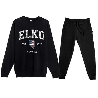 Elko Nevada Nv Vintage American Flag Sports Design Premium Crewneck Sweatsuit Set