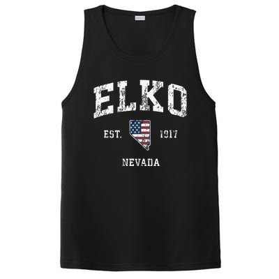 Elko Nevada Nv Vintage American Flag Sports Design PosiCharge Competitor Tank