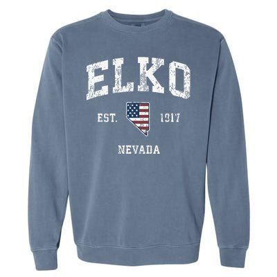 Elko Nevada Nv Vintage American Flag Sports Design Garment-Dyed Sweatshirt