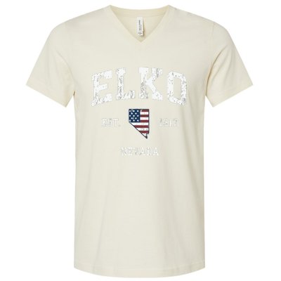 Elko Nevada Nv Vintage American Flag Sports Design V-Neck T-Shirt