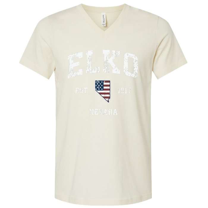 Elko Nevada Nv Vintage American Flag Sports Design V-Neck T-Shirt