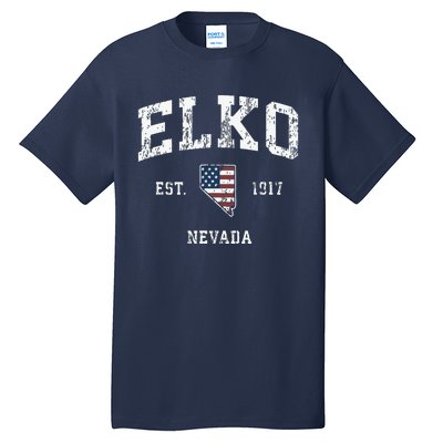 Elko Nevada Nv Vintage American Flag Sports Design Tall T-Shirt