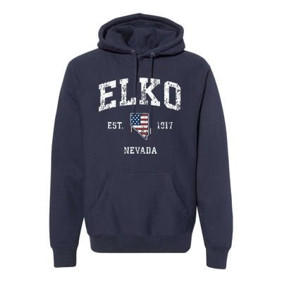 Elko Nevada Nv Vintage American Flag Sports Design Premium Hoodie