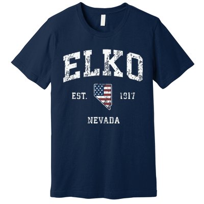 Elko Nevada Nv Vintage American Flag Sports Design Premium T-Shirt