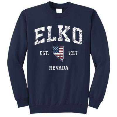 Elko Nevada Nv Vintage American Flag Sports Design Tall Sweatshirt