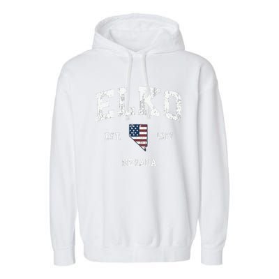 Elko Nevada Nv Vintage American Flag Sports Design Garment-Dyed Fleece Hoodie