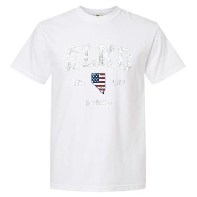 Elko Nevada Nv Vintage American Flag Sports Design Garment-Dyed Heavyweight T-Shirt