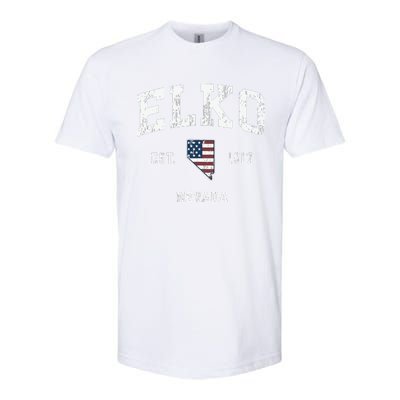 Elko Nevada Nv Vintage American Flag Sports Design Softstyle CVC T-Shirt