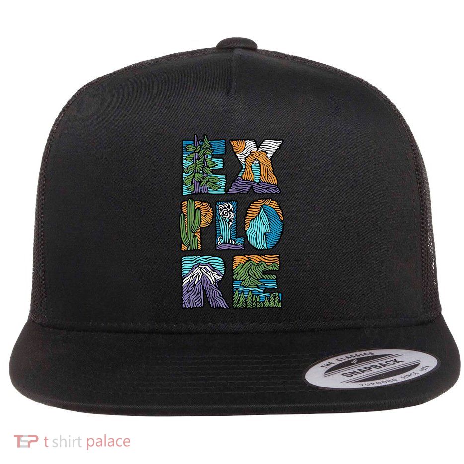 Explore Nature Outdoor Lover National Park Hiking Camping Flat Bill Trucker Hat