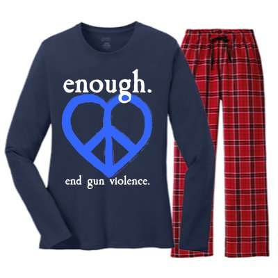 Enough End Gun Violence Heart Peace Sign Protest Women's Long Sleeve Flannel Pajama Set 