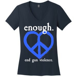 Enough End Gun Violence Heart Peace Sign Protest Women's V-Neck T-Shirt